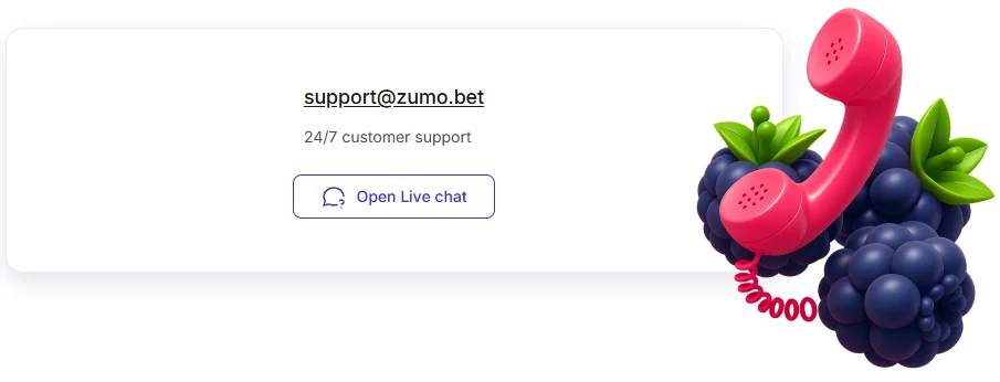 Zumobet Casino klantenservice met live chat en ondersteuning per e-mail 24/7