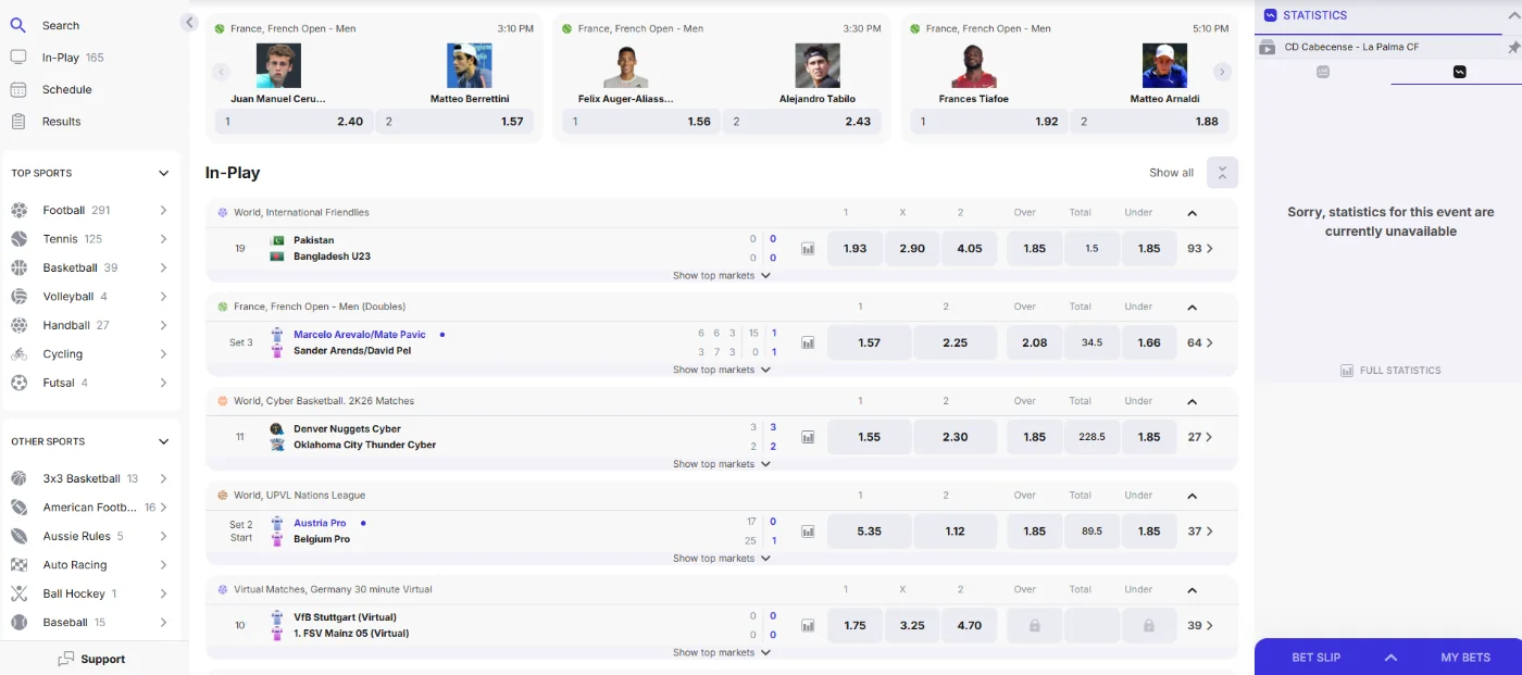 Zumobet Casino live sportweddenschappen met voetbal, tennis en basketbal